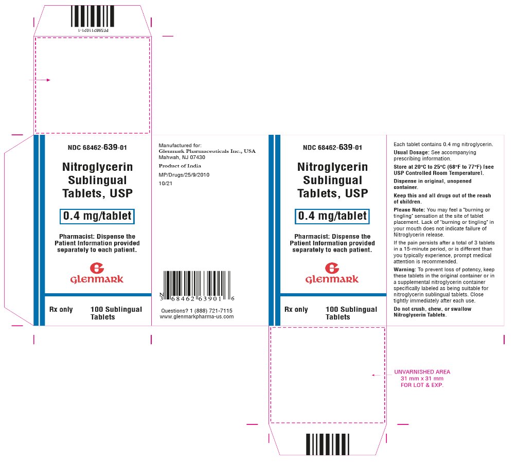 Nitroglycerin 0.4 mg Tablet Bottle 100 Tablets by Glenmark Pharmaceuticals  ID 68462-0639-01